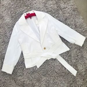 Vince 100% Cotton White Belted Wrap Cropped Long Sleeve Jacket Size XL